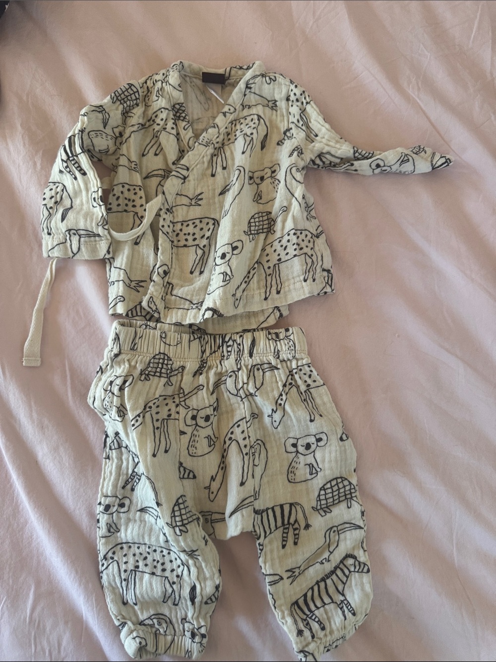 Tea Collection Cream and Black Animal Print Kids Pajama Set